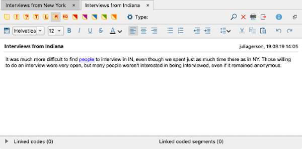 Writing memos using MAXQDA