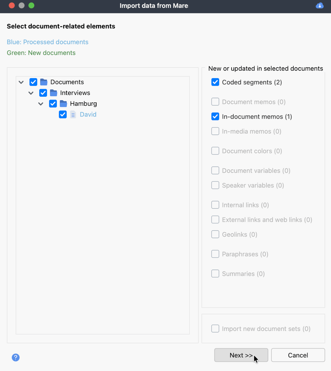 Import dialog for document-related elements Import dialog for document-related elements