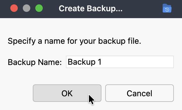 Screenshot of TeamCloud backup naming dialog