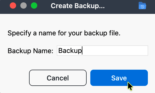 Name your backup file Screenshot of TeamCloud backup naming dialog