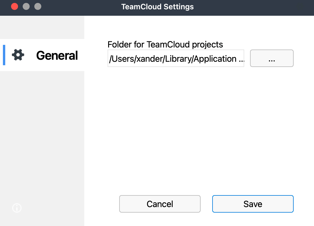 TeamCloud storage options dialog TeamCloud storage options dialog