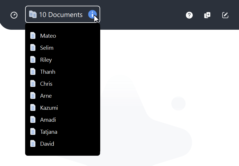 Screenshot of the MAXQDA AI Chat zoomed into the selected items indicator with a dropdown list of the selected documents