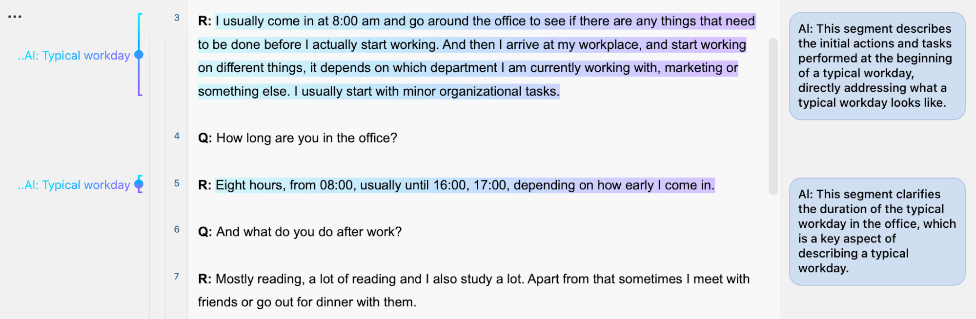 AI-suggested coded segment with the AI-generated comment Example screenshot of an AI-suggested coded segment with the AI-generated comment in the Document Browser