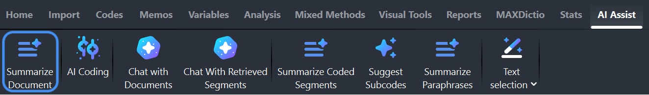 Summarize a document via the AI Assist menu