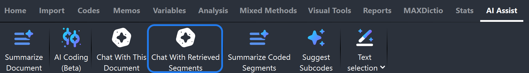 Chat with coded segments via AI Assist's main menu Chat with coded segments via AI Assist's main menu
