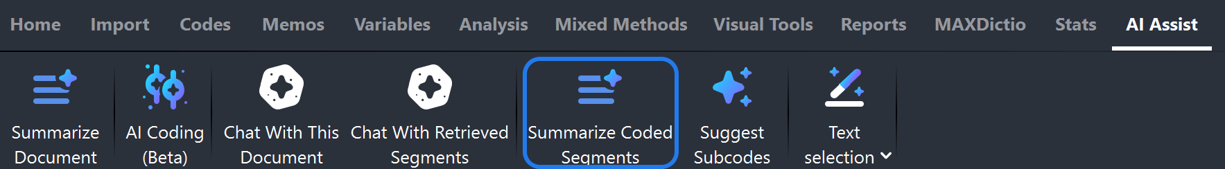 Summarize coded segments via the AI Assist main menu Summarize coded segments via the AI Assist main menu