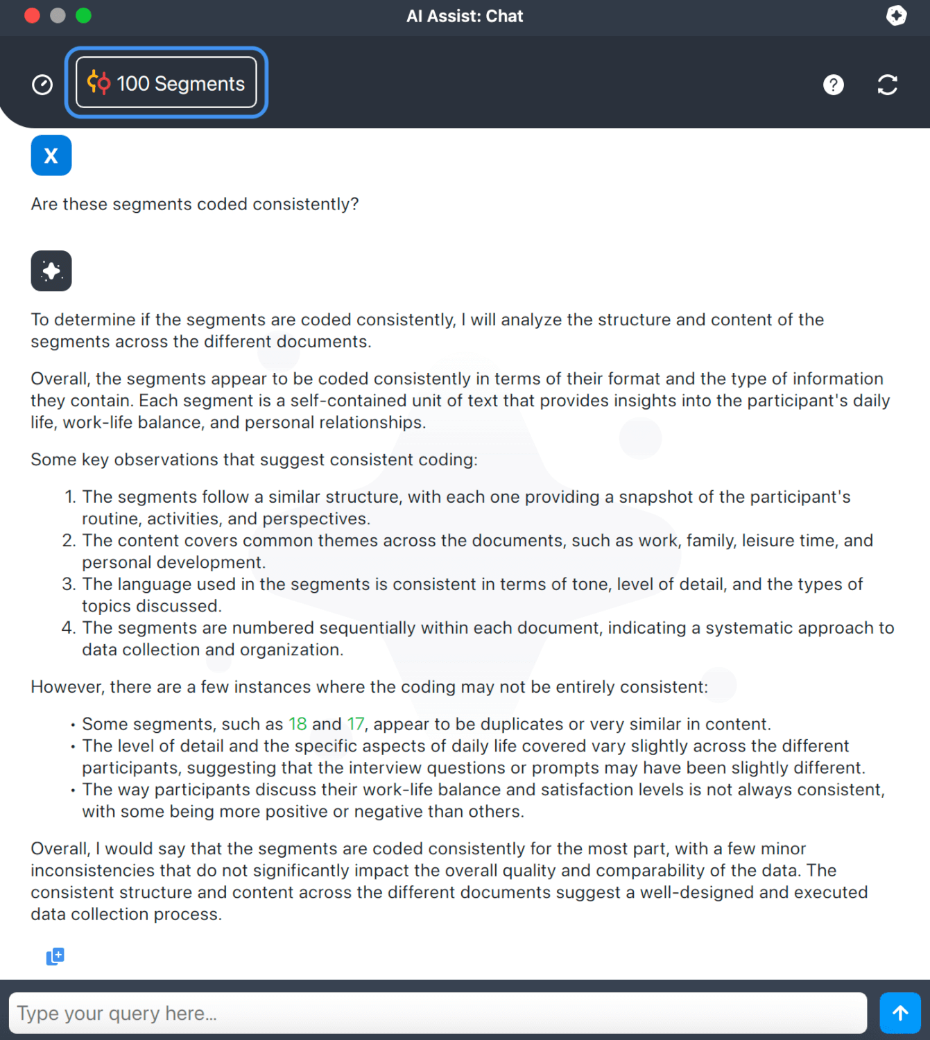 AI Chat with Coded Segments Interface AI Chat with Coded Segments Interface