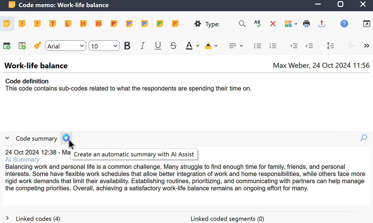 Example of AI-generated code summary in a memo Example of AI-generated code summary in a memo
