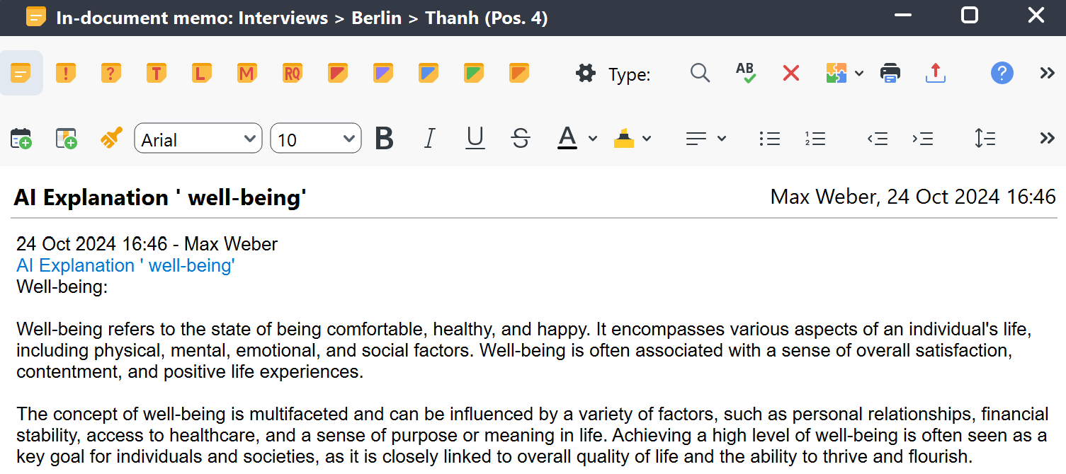 An example of an AI-generated explanation saved as an in-document memo An example of an AI-generated explanation saved as an in-document memo