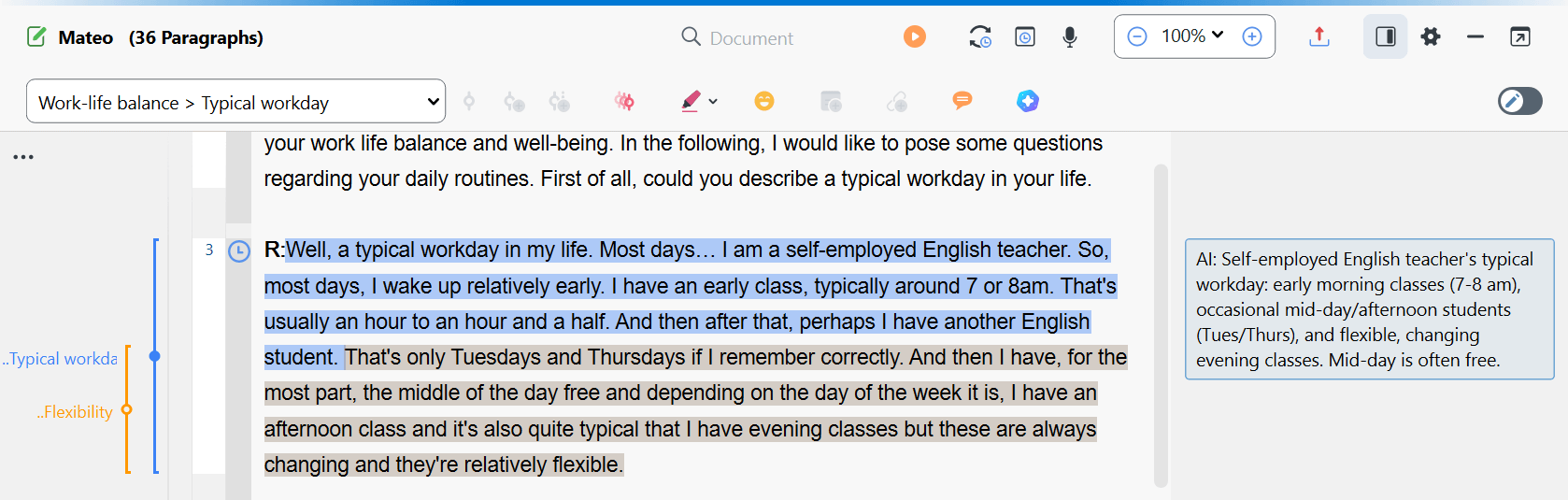 An example of an AI-generated summary of a coded segment