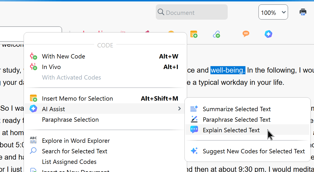 Right-click to explain selected text