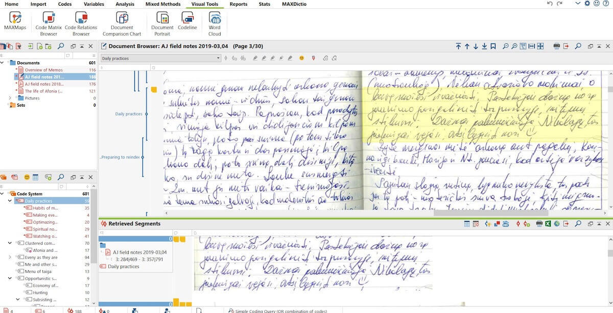 Importing and coding scanned field notes, which saved time and effectively improved further analysis