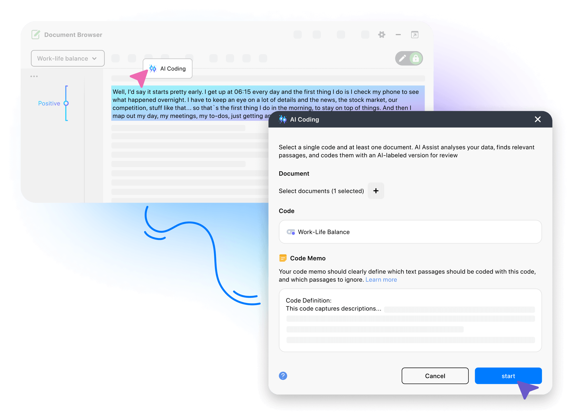 MAXQDA AI Coding assists you with coding recommendations for text segments matching your coding criteria
