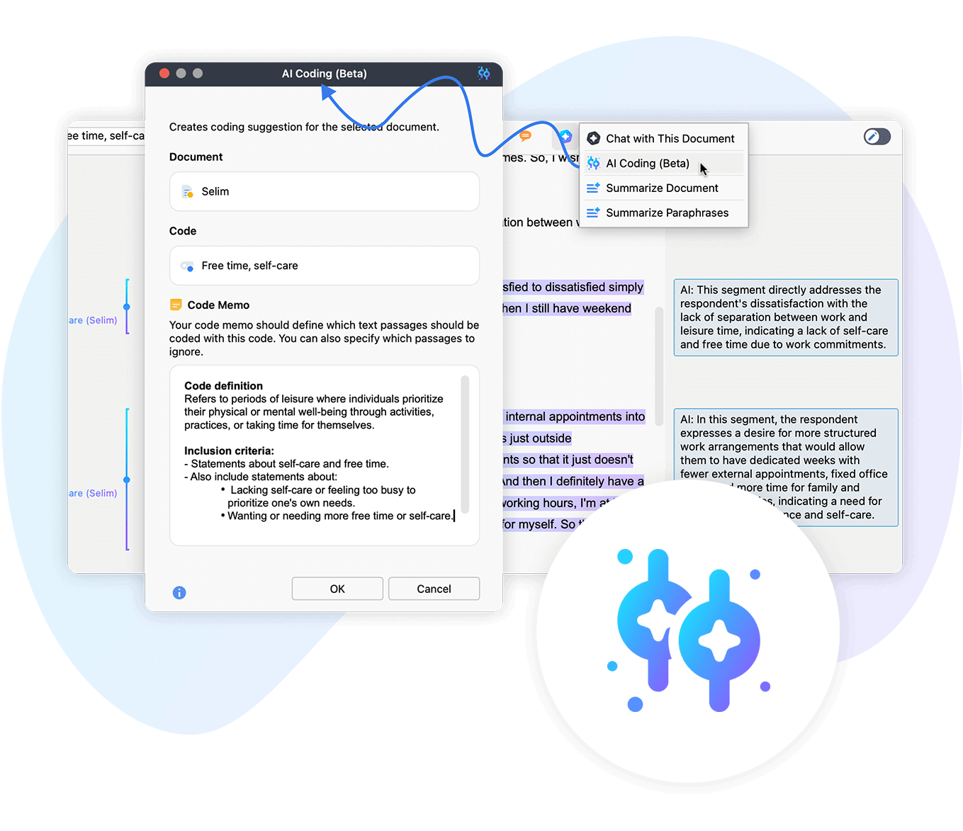 MAXQDA AI Assist Chat Function with Sample Question