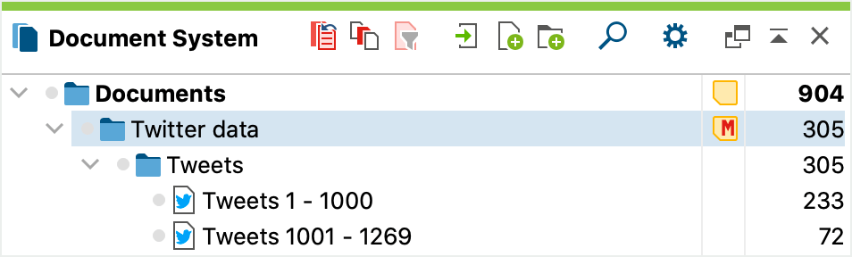 Twitter data in the “Document System” Twitter data in the “Document System”