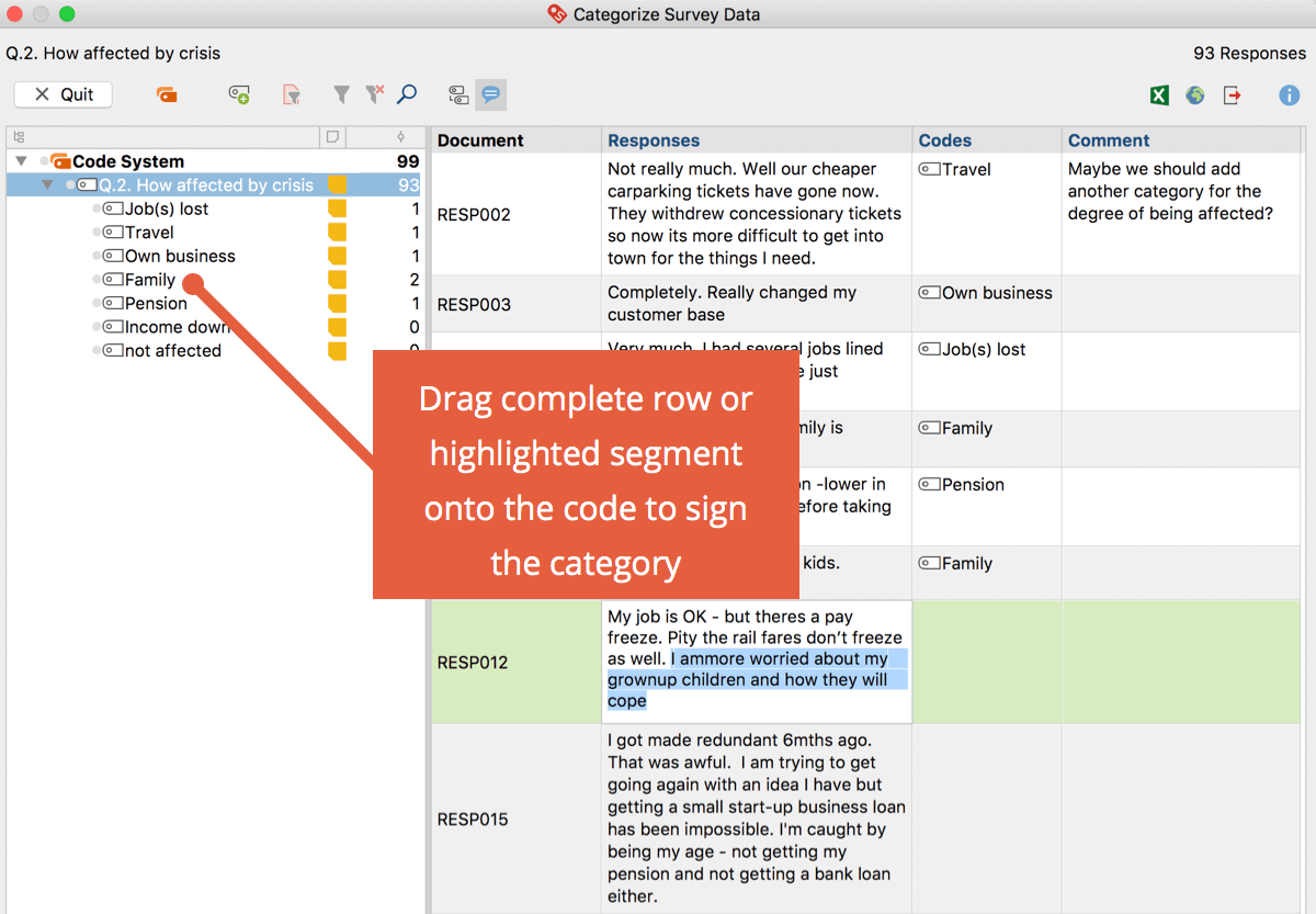Assigning a category to part of a response. Assigning a category to part of a response.