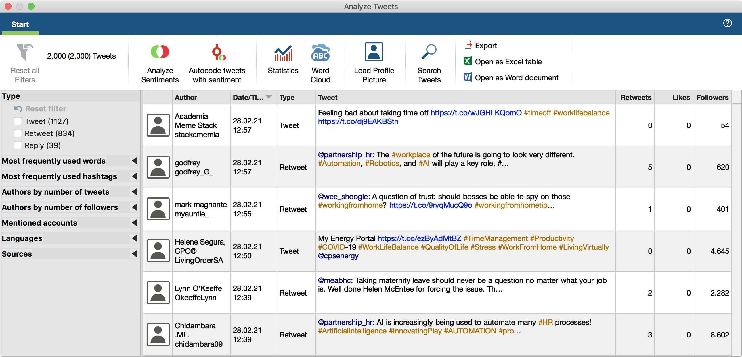 Window for Twitter analysis Window for Twitter analysis