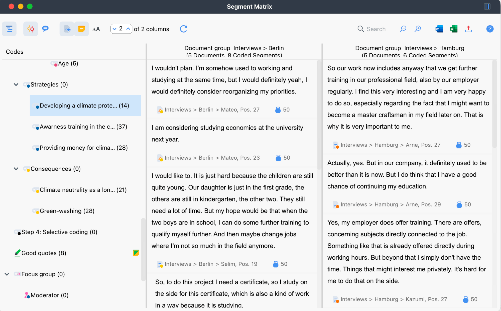 Axial Coding - Segment Matrix: Comparing groups
