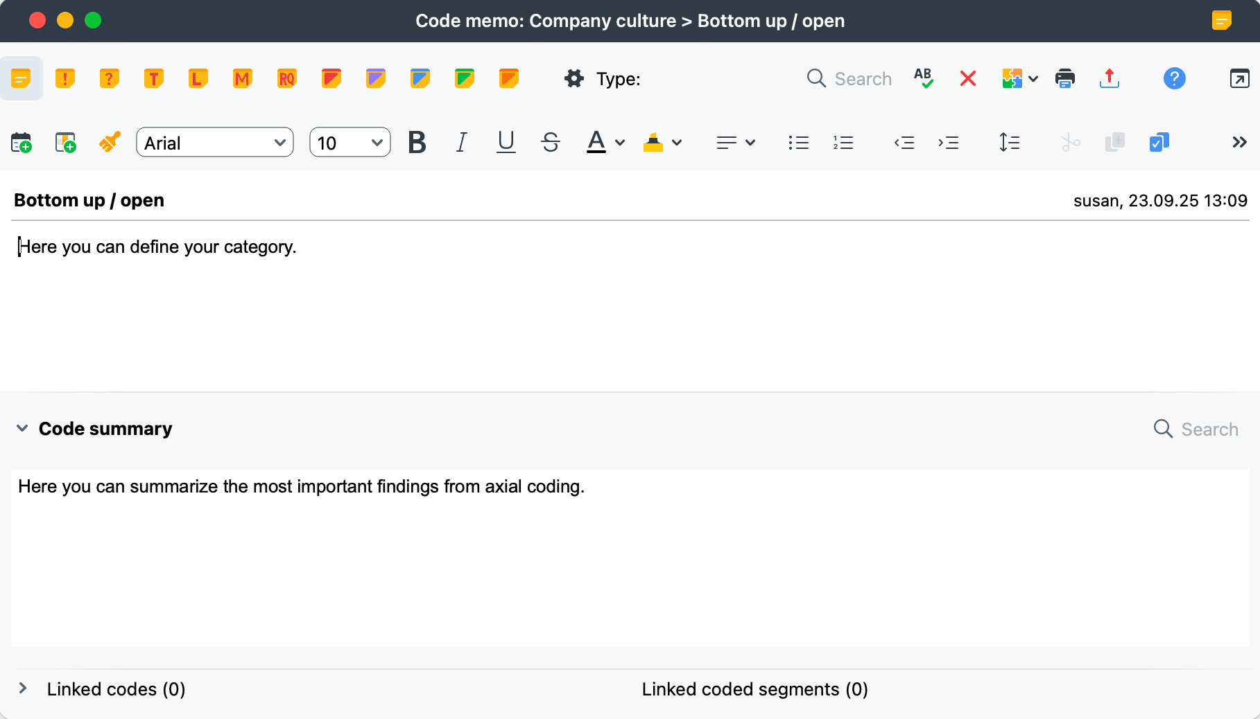 Axial Coding - Code memo: Definitions and summaries / interpretation