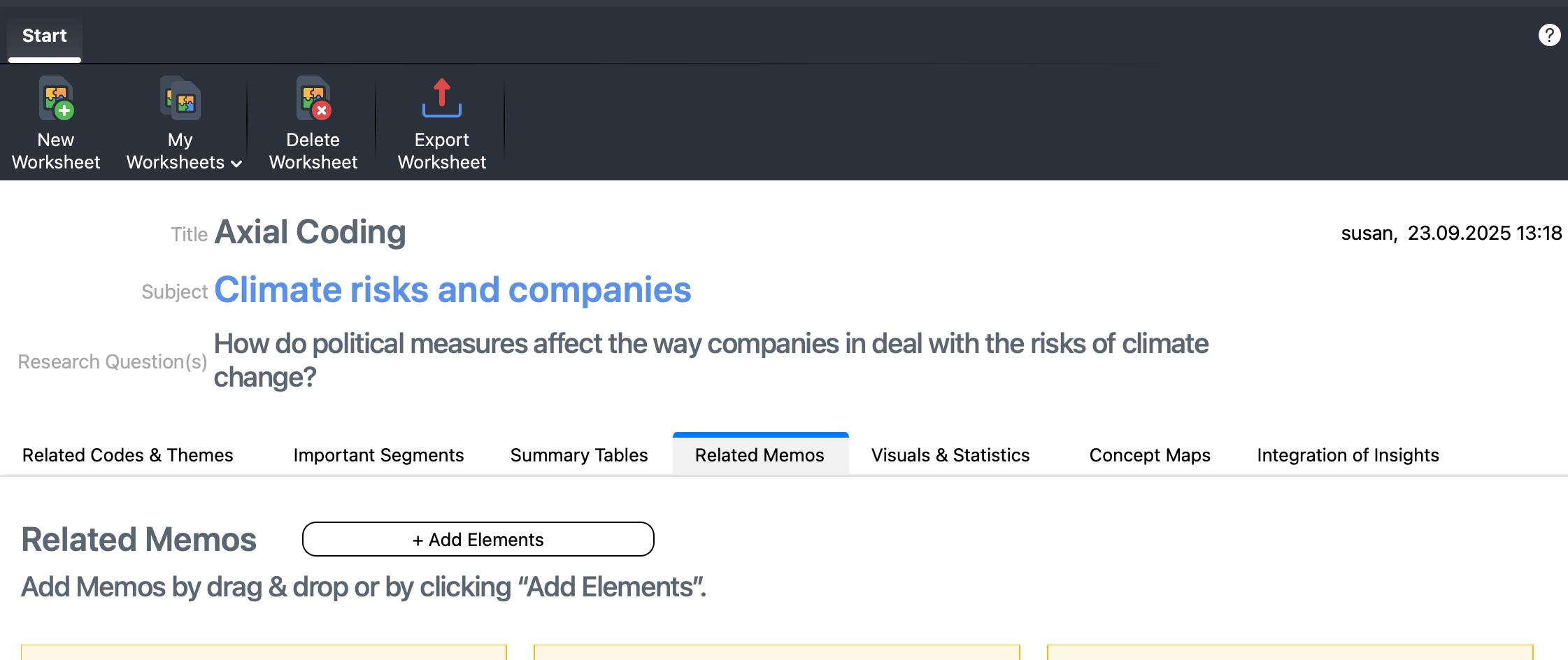 QTT: Working sheet for axial coding