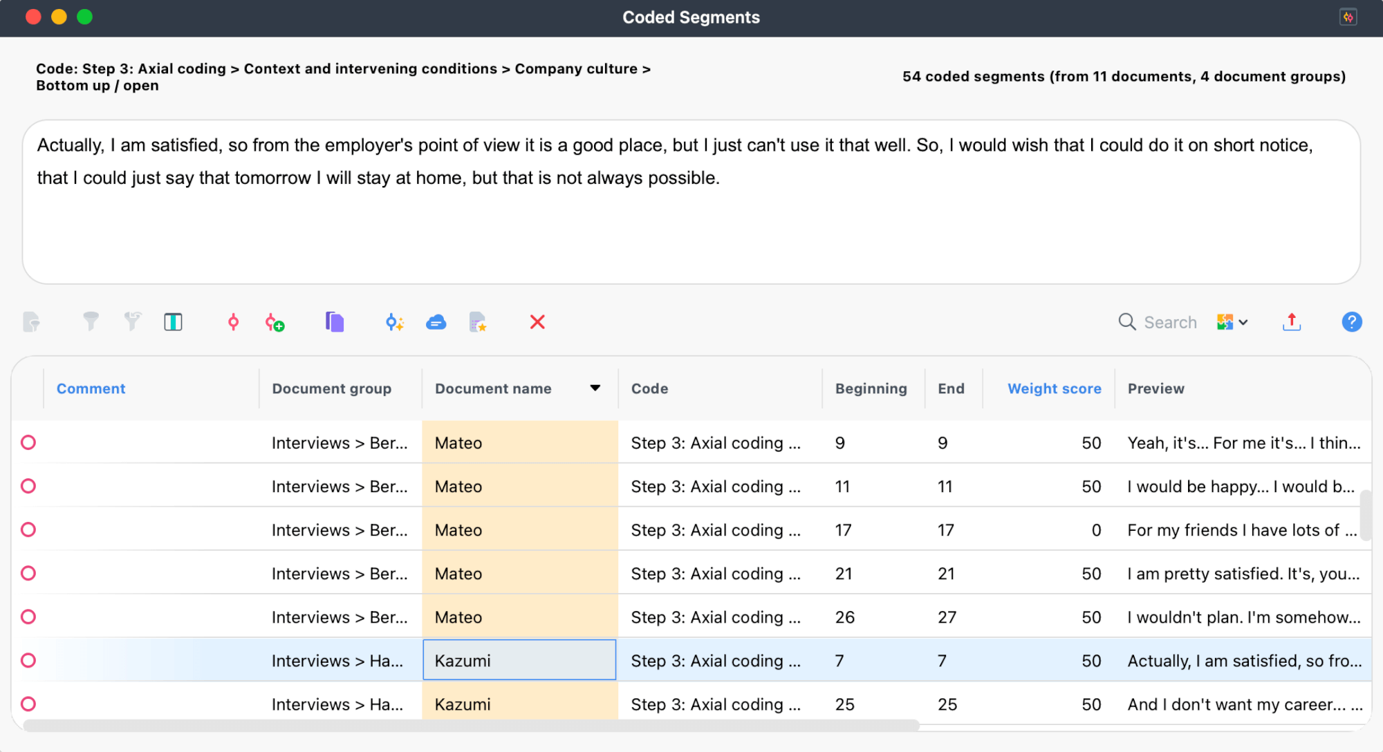 Coded Segments window