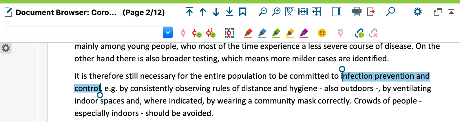 Screenshot from MAXQDA2020 showing a highlighted text passage.