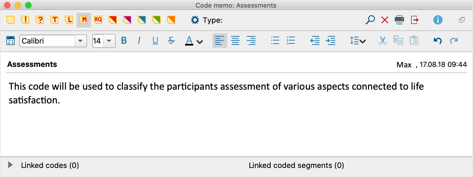 MAXQDA Memo Editor