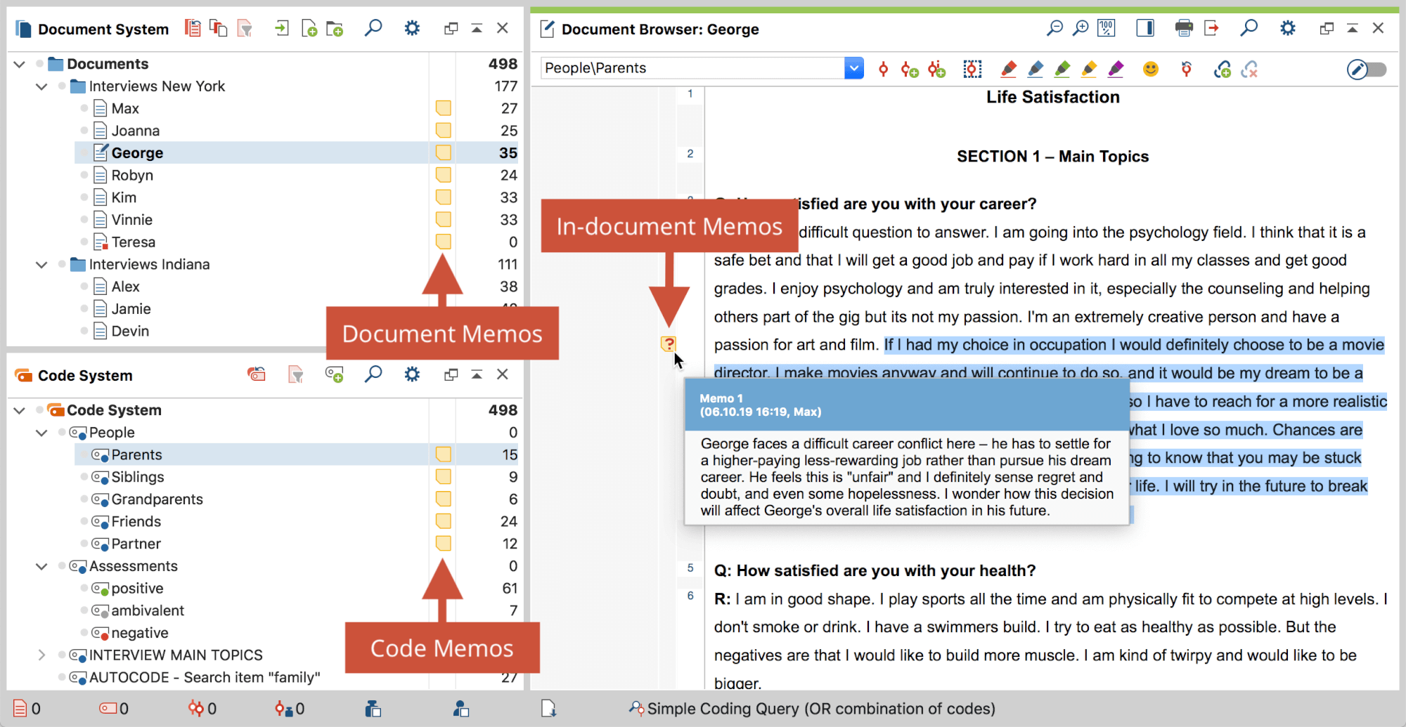 Memos in the MAXQDA interface