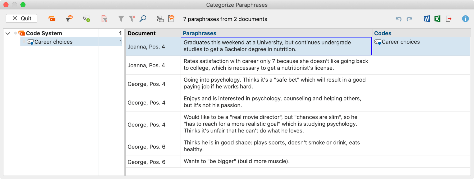 The interactive window for further work with your paraphrases