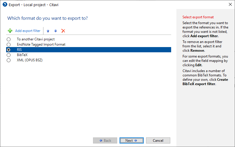 Export options Citavi