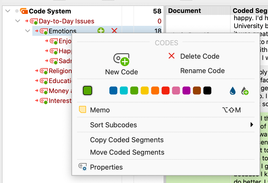 Customize the Code System by using the context menu