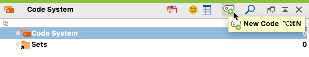 Toolbar icon for inserting a new code Toolbar icon for inserting a new code