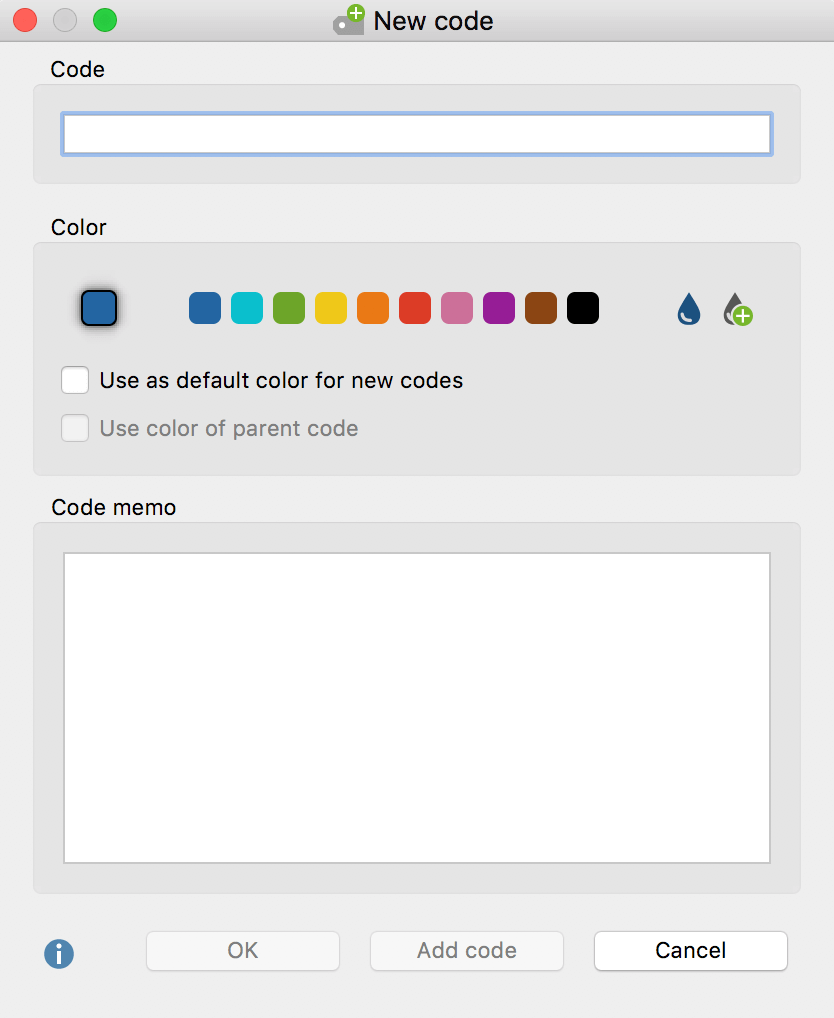 The window that appears when creating a new code The window that appears when creating a new code
