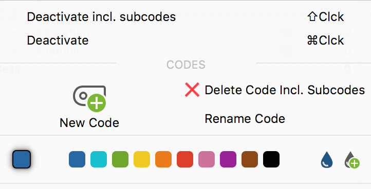 Select a color for a code in this context menu Select a color for a code in this context menu