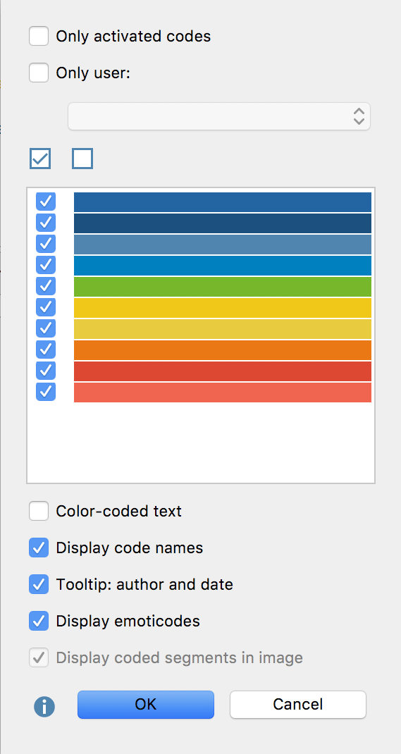 Option menu for the visualization of coding stripes Option menu for the visualization of coding stripes