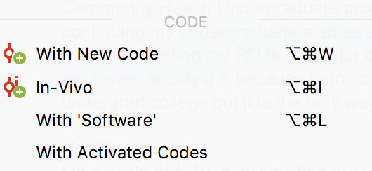 Context menu with coding functions for a selected segment. Context menu with coding functions for a selected segment.