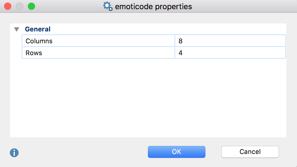 emoticode properties window