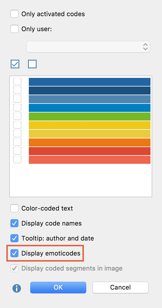 Select “Display emoticodes” to emoticodes on the coding stripe Select “Display emoticodes” to emoticodes on the coding stripe