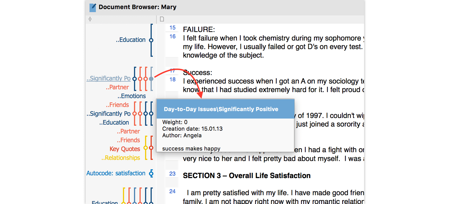 Comments for coded segments in MAXQDA