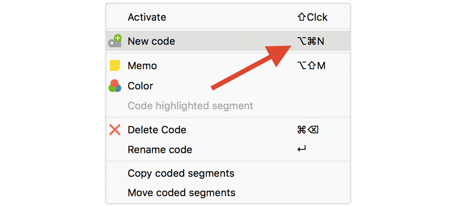 Shortcuts in the MAXQDA Context Menu