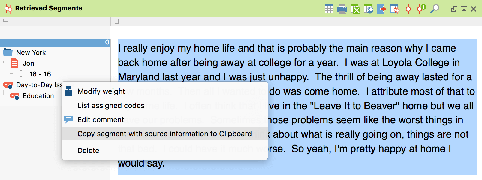 1. Step: Copy segment with source information to Clipboard