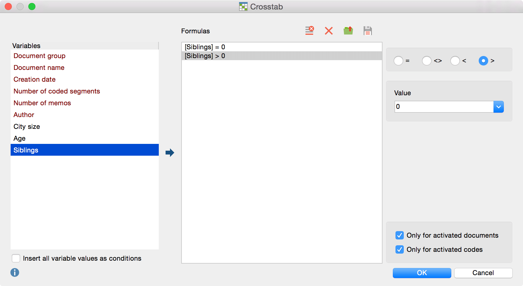Create a crosstab with MAXQDA