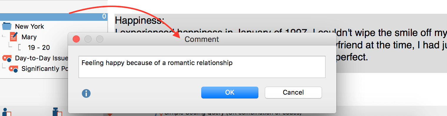 Create a comment for a retrieved segment in MAXQDA