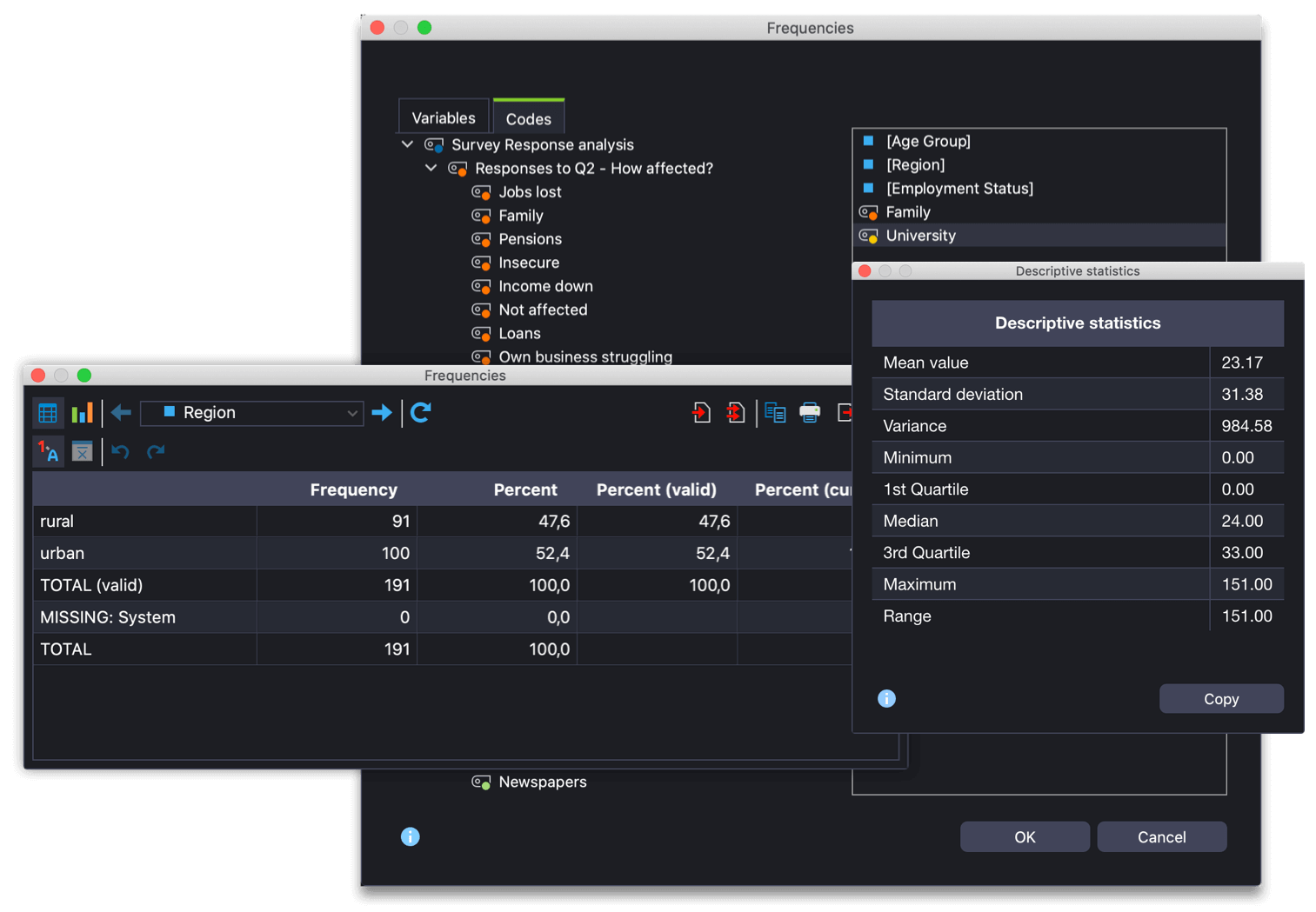 MAXQDA Analytics Pro: Descriptive Statistics