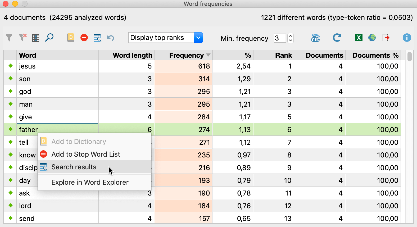 Right-clicking on the word opens the context menu in which you can find the “Search results” option Right-clicking on the word opens the context menu in which you can find the “Search results” option