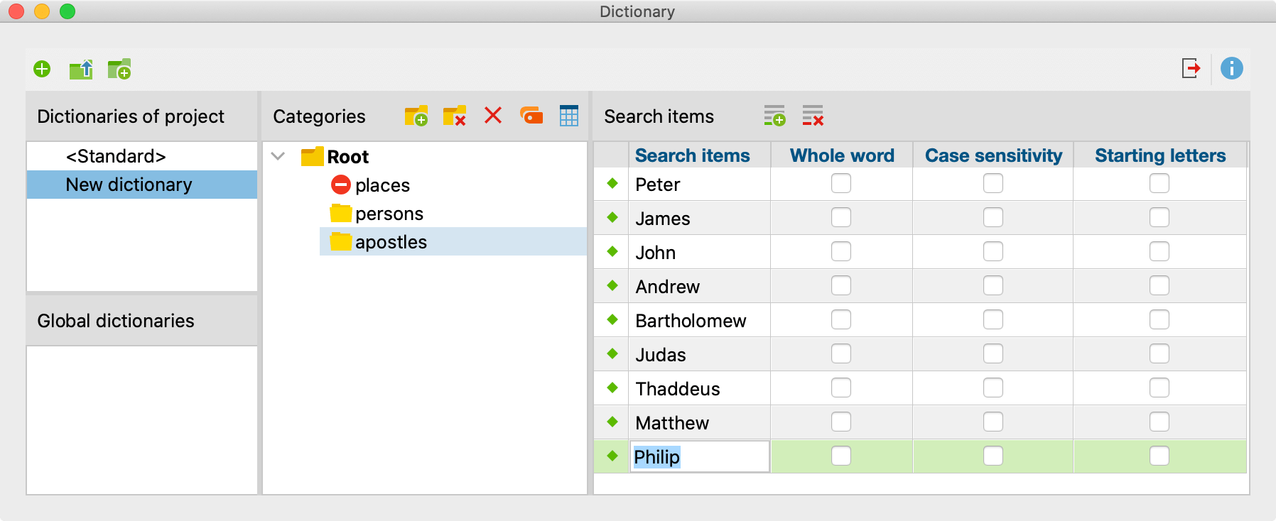 A new search item is added to the category system