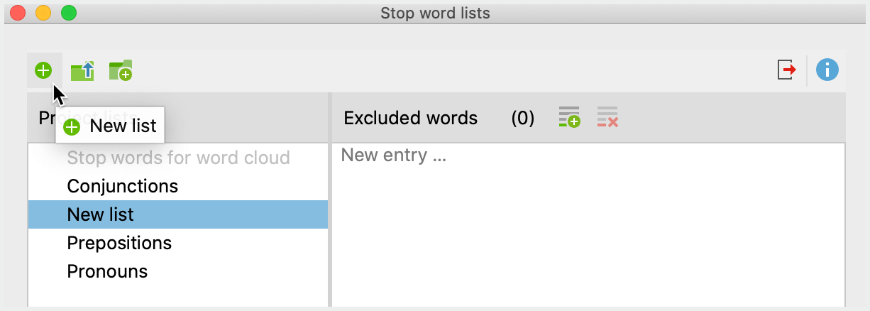 Icon for adding a new stop word list to a project