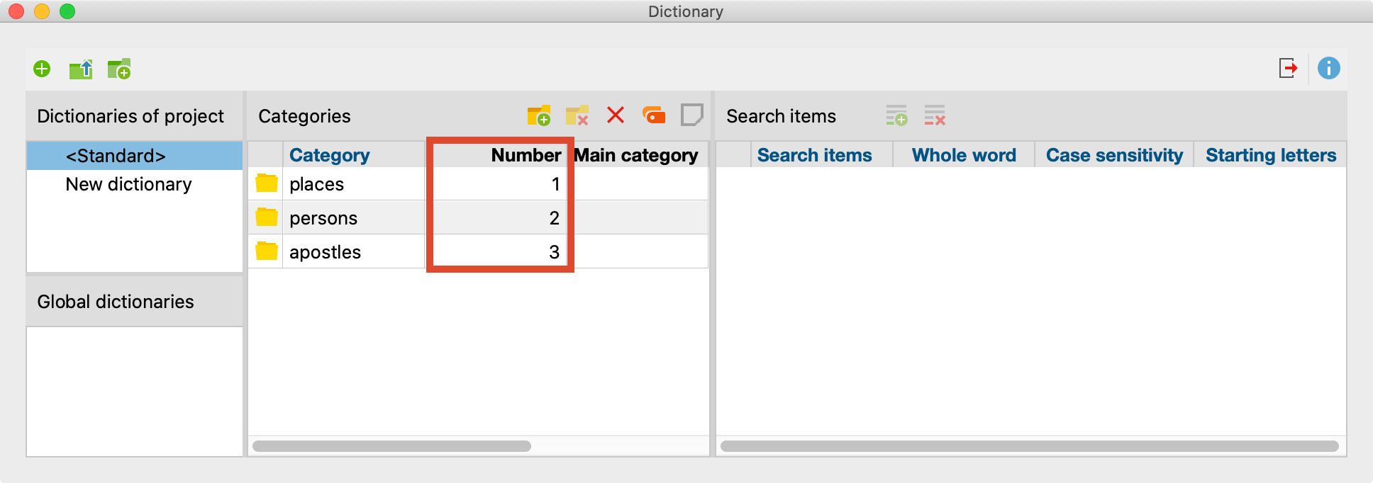 Each category has its own ID-number