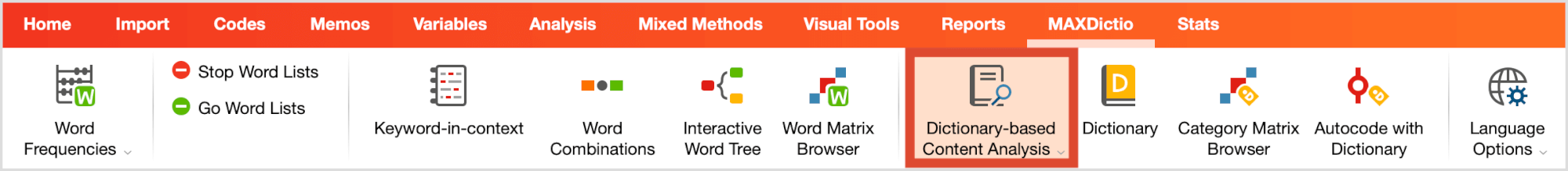 Start “Quantitative Content Anaylsis” in the tab “MAXDictio”. Start “Quantitative Content Anaylsis” in the tab “MAXDictio”.