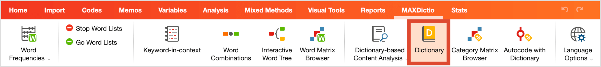 Window for managing dictionaries